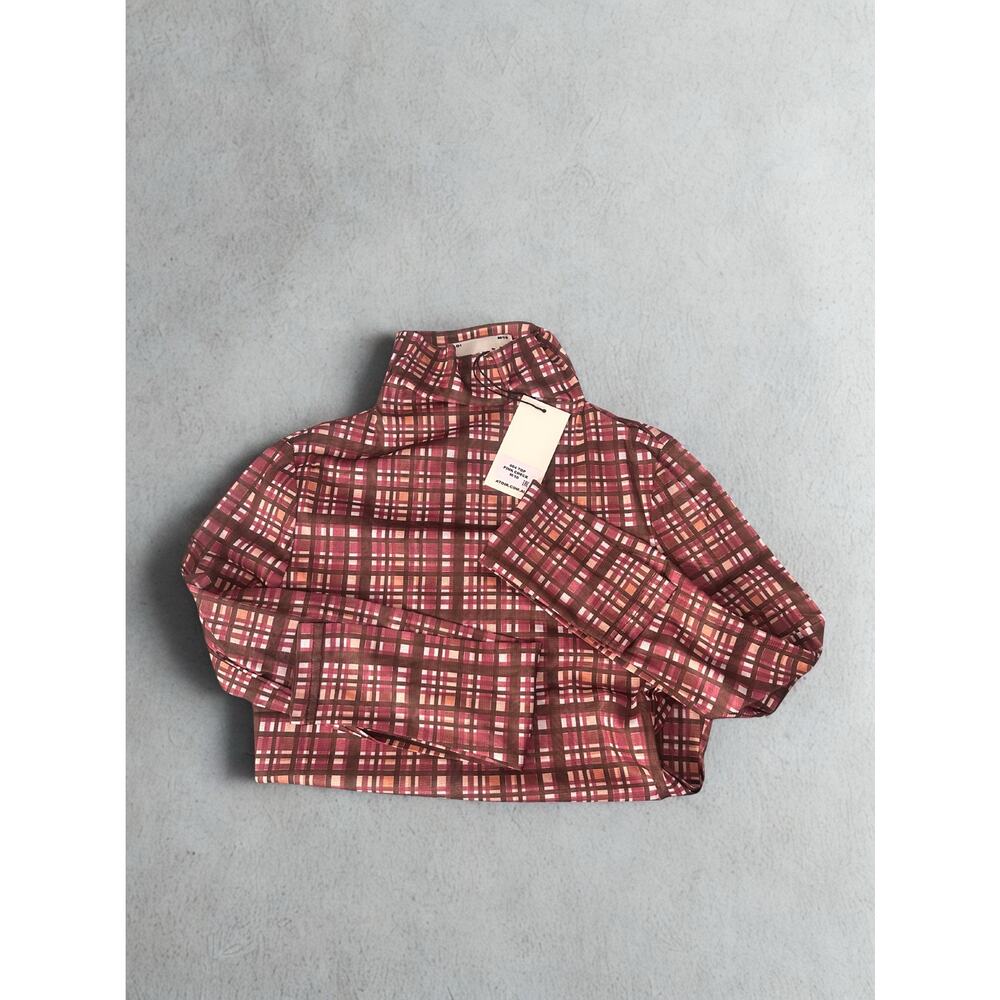 Atoir 004 Top Long Sleeve Pink Check Mesh High Neck Size S/8 NWT
